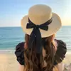 Chapéu de Palha de Topo Plano com Franjas e Laço para Mulheres Verão Férias na Praia Estilo Japonês Havaiano Tecido de Sol Chapéu de Sol