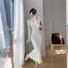 Vestido Bodycon Gola V Duojin26 Outono/Inverno Estilo Puyuan Roupa Privada Socialite Fio Central