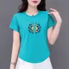 Comércio Exterior Transfronteiriço Roupas para Mães Novo Estilo Chinês Camiseta de Manga Curta para Mulheres, Tamanho Grande Solta, Emagrecedora, Cobre a Barriga, Top Estilo Coreano