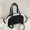 Bolso de Peluche Patchwork para Mujer 2026 Nuevo Estilo Bolso de Mano con Bordes Flecos, Bolso de Hombro Sencillo Versátil a la Moda, Bolso de Bowling para Mujer