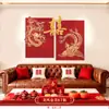 Conjunto de Layout de Quarto de Casamento Chinês Placa de KT Dragão e Fênix Adesivos de Palavra Feliz Decoração de Casamento Sala de Estar Quarto Conjunto Completo de Parede de Fundo para Arte Latte