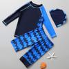 Novo Traje de Banho 2025 para Meninos, Traje de Banho de Secagem Rápida, Azul Estilo Coreano Dividido com Mangas Longas Proteção Solar Esportivo Traje de Banho Transfronteiriço