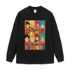 Camiseta de anime con estampado floral desgastado, efecto lavado, opciones de manga corta y manga larga, corte holgado, unisex, manga corta temática de anime