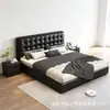 Cama minimalista italiana de lujo con luz negra, cuero genuino, cama doble para dormitorio principal, cama de boda tapizada de alta gama, cama individual para espacios pequeños