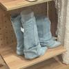 Botas Largas para Mujer, Tacones Altos de Punta Fina, Botas Vaqueras Occidentales, Tacones Gruesos Azules Retro, Botas Altas para Pantalones, Botas Altas de Caballero