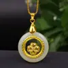 Contas de transferência de jade com incrustação de ouro de fábrica Guanyin de ouro Foguang Fivela de paz de Jade Hetian presentes de feriado de negócios