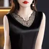 Camisola de renda traje feminino roupa íntima verão seda artificial camisa base sem mangas peça externa mãe top de cetim