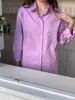 Guangzhou Shisanxing 2026 Nova Primavera Roupas Femininas Estilo Coreano Simples Roxo Manga Longa Camisa Feminina Cardigan de Algodão Puro