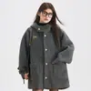 Casaco de lã com capuz estilo preguiçoso feminino outono e inverno novo sensação retrô comprimento médio casaco de lã espessado