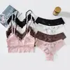 Conjunto de Sutiã de Renda Russa para Mulheres, Camisola Sexy Sem Aro, Lindo Design nas Costas, Conjunto de Lingerie Push-Up para Seios Pequenos