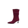 Botas de gamuza plisadas de punta alta con tacón alto hasta la pantorrilla, tacones de aguja elegantes, botas de otoño e invierno para mujer de talla grande, dropshipping transfronterizo