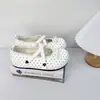 Zapatos Mary Jane florales de lunares estilo francés para mujer con correas cruzadas, hebilla en forma de corazón, lazo, corte bajo, suelas planas y suelas suaves.