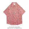 Camisa Masculina de Manga Curta Estilo Preguiçoso com Estampa Completa de Xadrez Denso Estilo Japonês, Jaqueta Casual de Verão Solta para Casal