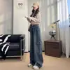 Pantalones Cargo de Mezclilla Rectos Retro para Mujer, Novedad Primavera y Otoño de Cintura Alta Sueltos Adelgazantes de Pierna Ancha Largos hasta el Suelo