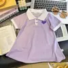 Ropa de Verano para Niñas Manga Corta Falda Línea A Estilo Escolar Vestido de Princesa Verano para Niñas Manga Media Cuello Polo Falda