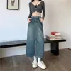 Falda Vaquera Retro con Abertura para Chica Petite y Picante para Mujer, Moderna, Nueva, de Cintura Alta, Línea A, Bodycon, de Longitud Media