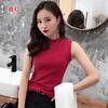 Camisola Negra de Cuello Alto sin Mangas 2020 para Mujer, Capa Base 95% Algodón, Top Ajustado, Camiseta de Algodón Puro