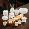 2026 Nuevo Modelo Porcelana de Jade Grasa de Oveja Juego de Té Kung Fu para Uso Doméstico, Incluye Gaiwan, Taza de Té y Mesa de Té, Juego de Tres Piezas