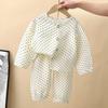 Conjunto de Pijama para Meninos e Meninas, Gaze de Algodão Desenho Animado, Roupa de Casa para Meninas de Manga Três Quartos, Estilo Infantil, Manga Sete Oitavos, Estilo Fino para Crianças Pequenas