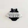 Roupas de bebê macacão de verão sem mangas vestido ha bebê menina verão wrap fralda laço vestido ha macacão de escalada
