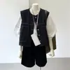 Chaleco vaquero de capas estilo Hong Kong vintage para mujer, chaqueta sin mangas estilizada y elegante