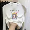Camada base infantil forrada com fleece, camiseta de manga comprida com gola levemente alta, camada interna quente, top estampado para meninas
