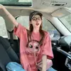 Camiseta de Algodão Puro com Estampa de Salpicos em Contraste Personalizada para Mulheres Estilo Hong Kong Tendência Cool Desenho Animado Grafite Comprimento Médio Emagrecimento Cobertura de Imperfeições Top