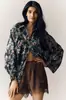 Camisa floral de manga abullonada plisada con cuello, superventas transfronteriza europea y americana, perfecta para un look de vacaciones relajado, versátil top de manga larga