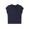Top de Malha 100% Cânhamo Feminino com Gola Redonda e Mangas Curtas Leves, Caimento Confortável, Casual de Verão, Respirável e Fresco
