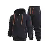 Novo conjunto de moletom com capuz tamanho europeu para homens, conjunto esportivo e casual de 2 peças, conjunto de jaqueta com zíper e capuz color-blocking