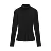 Top de manga larga con cuello semi-alto estilo coreano, Nuevo Primavera 2026 para mujer, corte ajustado, favorecedor, camiseta básica con base de hombro regular