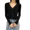 2023 Otoño/Invierno Nueva Ropa de Mujer Coreana Color Sólido Básico Joker Base Top Delgado Cuello en V Cárdigan de Punto de Manga Larga
