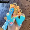 Chaveiro Criativo de Letra com Óleo e Bolinhas Coloridas Flutuantes Delicadas, Adequado para Meninas, Argola de Chaveiro de Bolsa de Casal