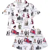 Novos Pijamas Femininos de Comércio Exterior Transfronteiriço com Golas Estampadas, Mangas Curtas, Shorts, Roupa de Casa Estilo Europeu e Americano, Cardigã Solto e Confortável