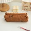 Estilo Ins Estuche de Lona con Carita Sonriente de Pana Gran Capacidad Simple Resistente a la Suciedad Duradero Estuche para Papelería Estuche para Lápices de Estudiante Bolsa de Almacenamiento