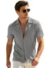 Tamanho Europeu Transfronteiriço Masculino Verão Solto Casual Respirável Gola Reversível Cardigan Cor Sólida Jacquard de Toalha Manga Curta Estilo Americano Camisa