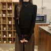 Toma real: Camiseta de manga larga ajustada para mujer, estilo coreano de otoño, con volantes y cuello semi-alto 18073