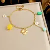 Pulsera de Cuadrado de Hoja con Borla Multielemento Venta Caliente Transfronteriza Europea y Americana Acero Inoxidable Chapado en Oro Joyería de Mano Creativa Personalizada para Mujer