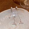 Pendientes largos de plata 925 con borlas y circonitas para mujer, modernos, ligeros, de lujo, con lazo elegante que combina con todo.