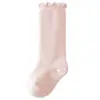 Calcetines de media pantorrilla para bebé Otoño e Invierno 2026, Calcetines para lactantes y niños pequeños, Color liso, Borde con volantes, Ajuste holgado, No aprietan las piernas