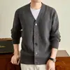 Cardigã de tricô masculino, suéter de manga curta casual para o trabalho, cor sólida, design simples, adequado para primavera e outono
