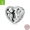 Charme de prata venda quente s925 prata quente pulseira da família frisada amor família artesanal diy contas soltas