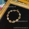 Conjunto de Cobre Antiguo Occidental Pulsera de Ojo del Diablo con Pedrería Colorida Diseño Dorado Brillante Estilo Francés Diario