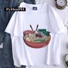 Playera para Mujer 2023 Estilo Japonés Retro Estampado Monstruo Fideos Verano Pareja Hombre y Mujer Cuello Redondo