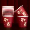 Copa Desechable para Brindis de Boda Pequeña Boda Mini Taza de Papel Pequeña Taza de Té Roja Engrosada Taza Roja Pequeña Festiva