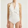 Simples Elegante Deusa Doce Bonito Voador Borda Pendurado Pescoço Renda Sexy Decote Baixo Sexy Sem Costas Maiô para Mulheres