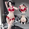 Nueva Lencería Sexy Exclusiva Transfronteriza Seda de Leche Sexy Traje de Tres Piezas Navideño Uniforme Tentación Sujetador