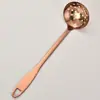 Colher para Panela Quente de Aço Inoxidável Dourada com Cabo Longo Espesso, Colher de Sopa Anti-Queimadura, Concha de Sopa Doméstica com Furo, Conjunto de Escorredores de Cozinha