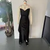Vestido de Tirantes Finos con Abertura Ajustado 2027 Ropa Femenina Transfronteriza Satén de Socialité Ceñidor de Cintura Escote Profundo Tirantes Finos Temperamento Sexy