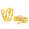 Pu Zuo Jiu não desbota, ouro brilhante 24K incrustado com diamantes e anel de cobra espiritual de três voltas para dinheiro e anel de dedo de comida de ano de vida retrô